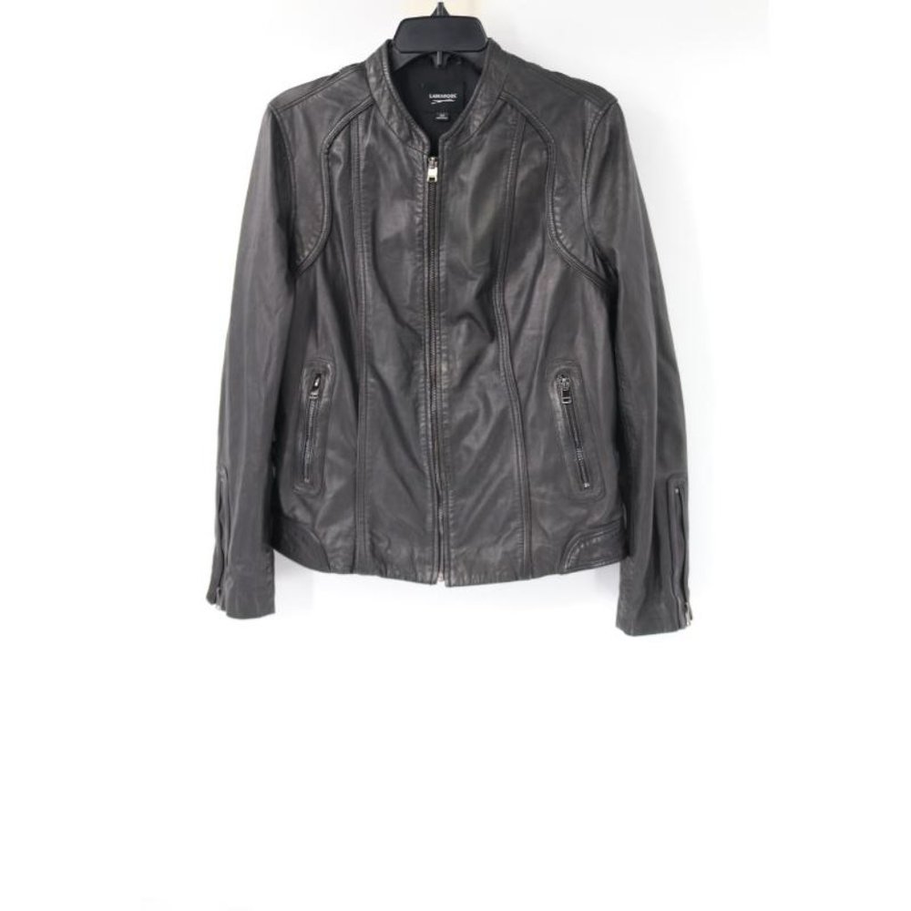 Lamarque leather Jacket Womens Medium Marcie moto biker Full Zip Black cinch